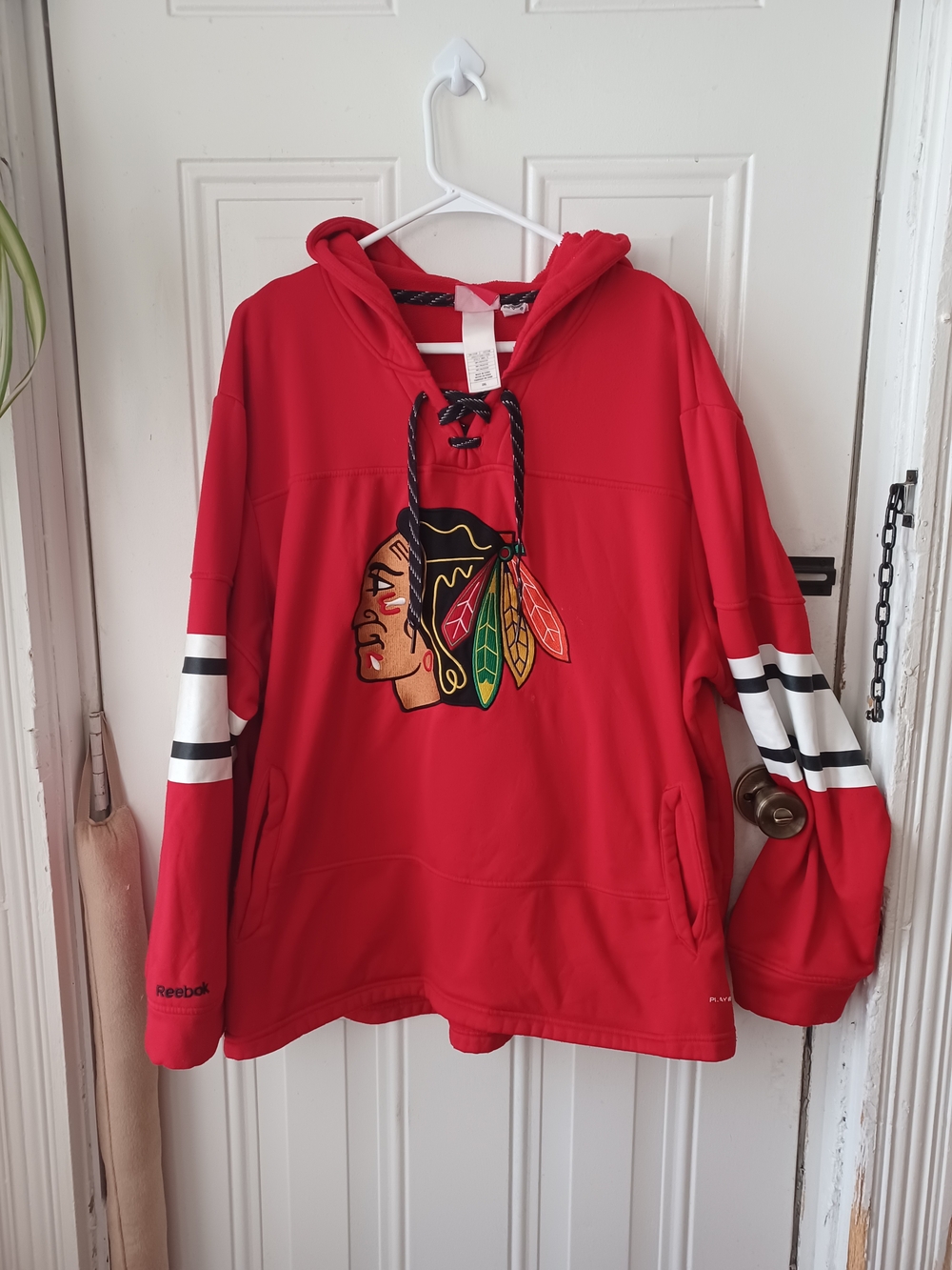 Reebok Men’s Red NHL Pullover Hoodie with Multicolor Logo